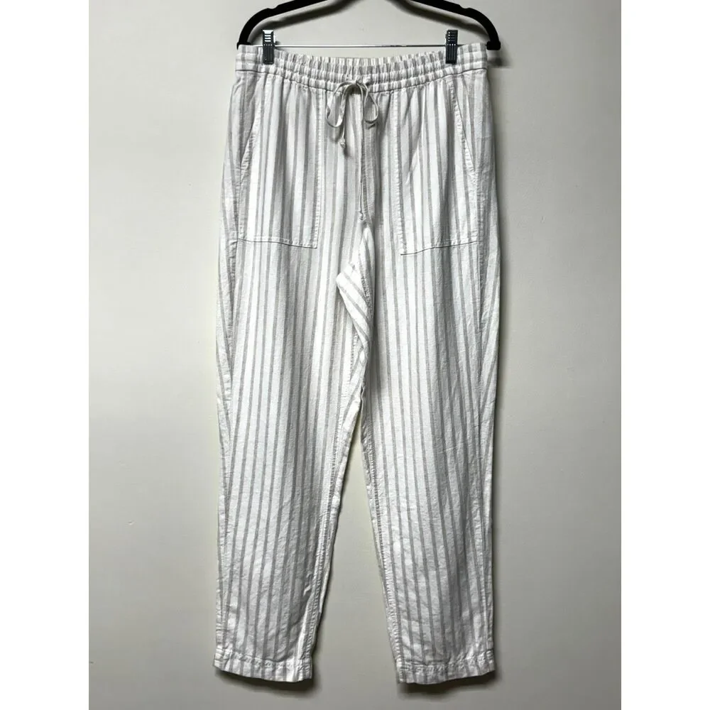 J. CREW Tan/Ivory Drawstring Linen/Cotton Elastic Waist Pants, Sz MT